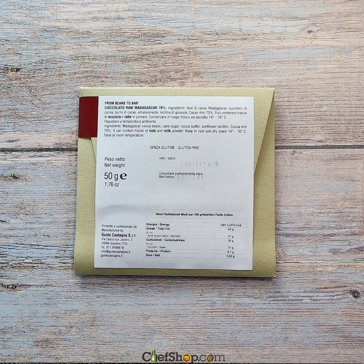 Guido Castagna MES Raw 70% Madagascar Dark Chocolate Bar