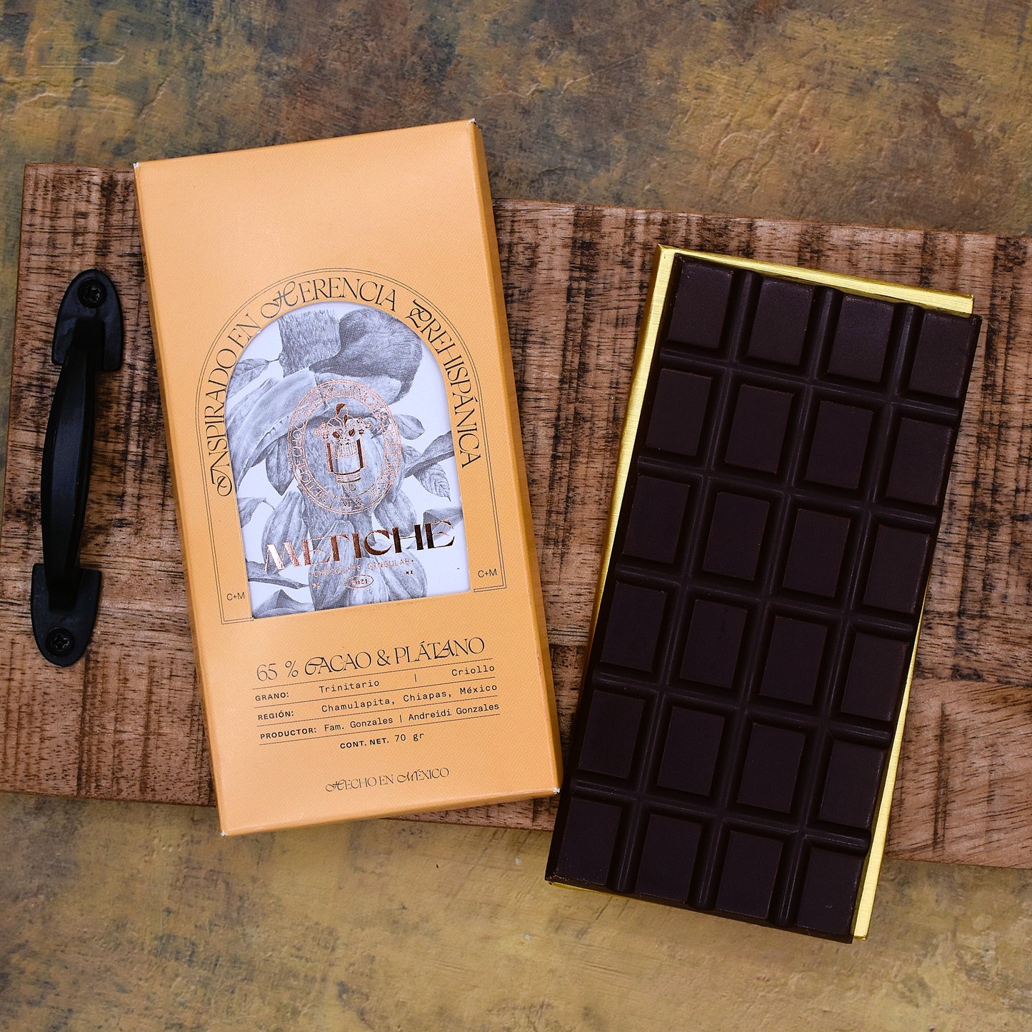 Chocolate Metiche Tropical Collection with Banana 65% Dark Chocolate Bar