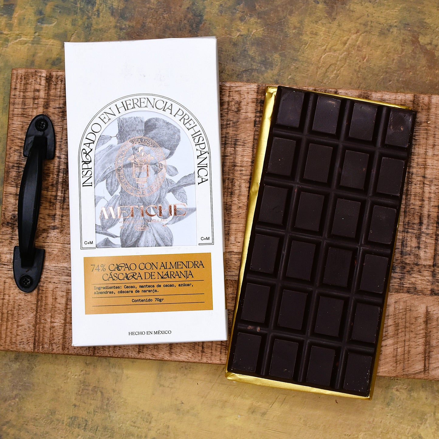 Chocolate Metiche Roasted Almonds and Orange Peel 74% Dark Chocolate Bar