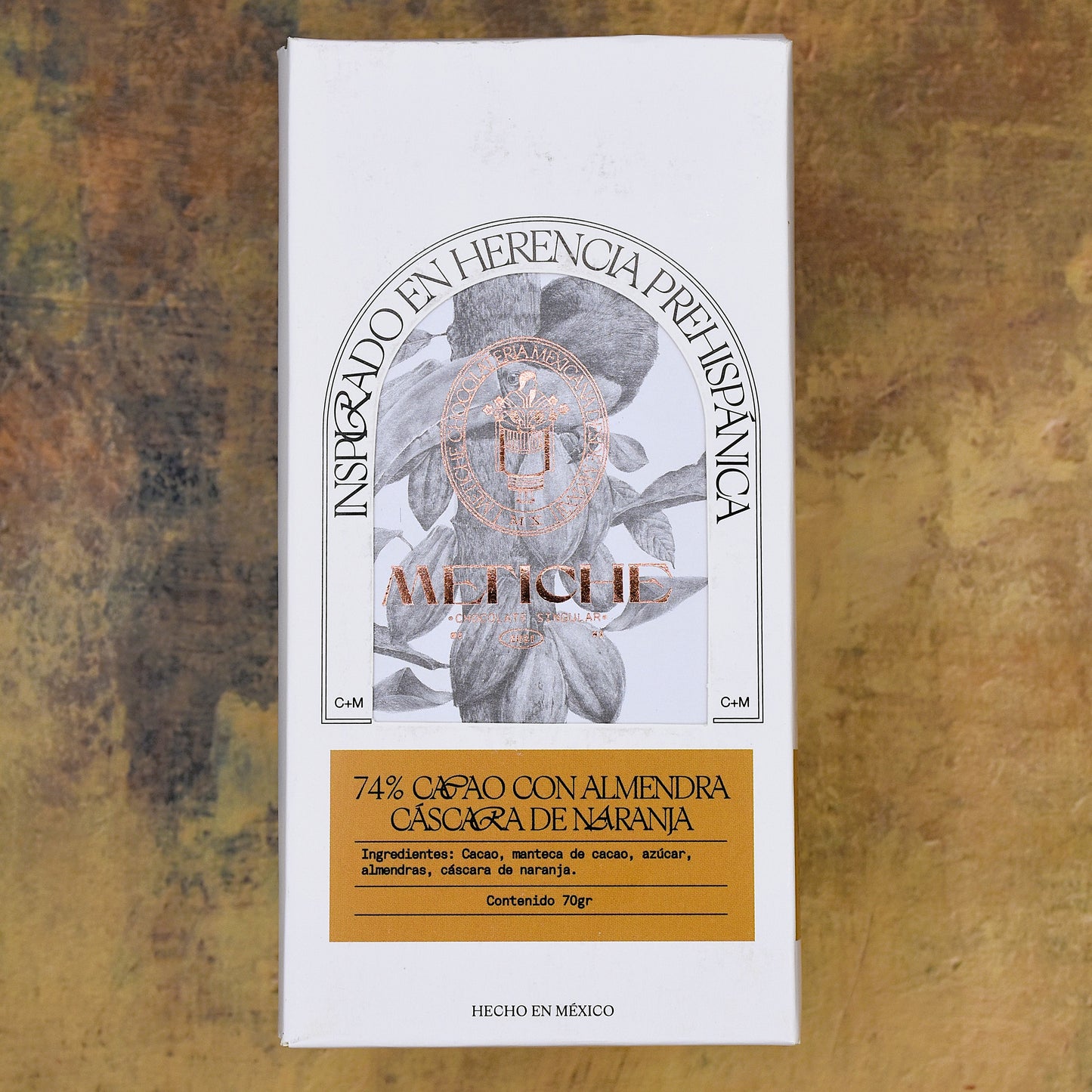 Chocolate Metiche Roasted Almonds and Orange Peel 74% Dark Chocolate Bar