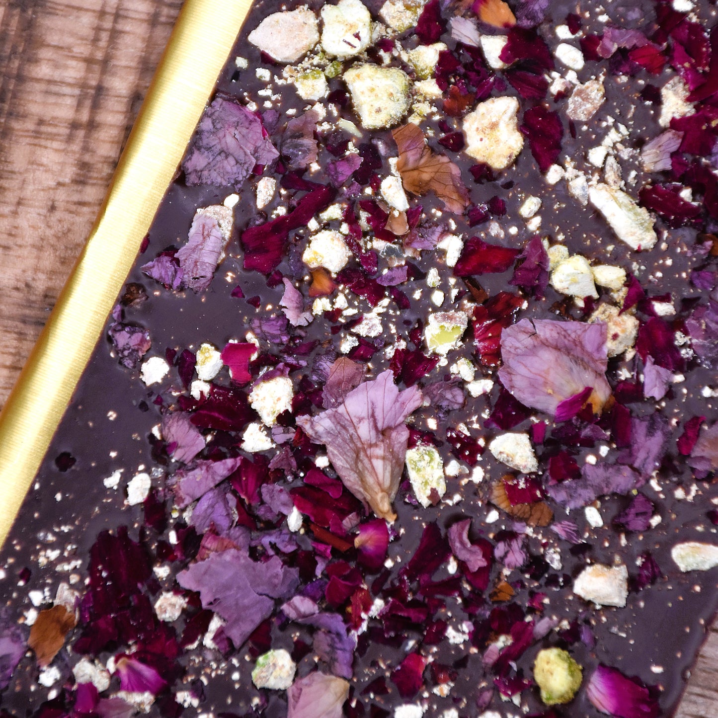 Chocolate Metiche Rose and Pistachio 75% Dark Chocolate Bar