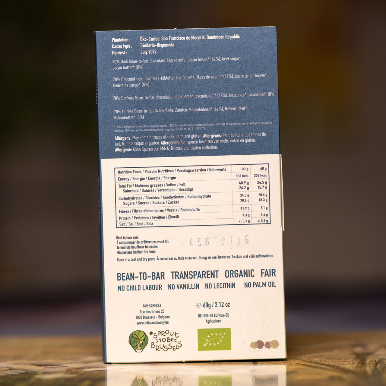 Mike & Becky Short Ground La Gina Rustic Texture 70% Organic Dark Chocolate Bar
