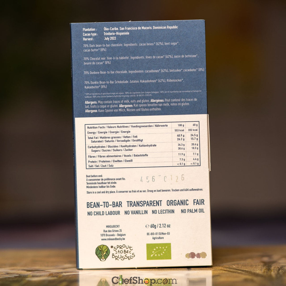 Mike & Becky Short Ground La Gina Rustic Texture 70% Organic Dark Chocolate Bar