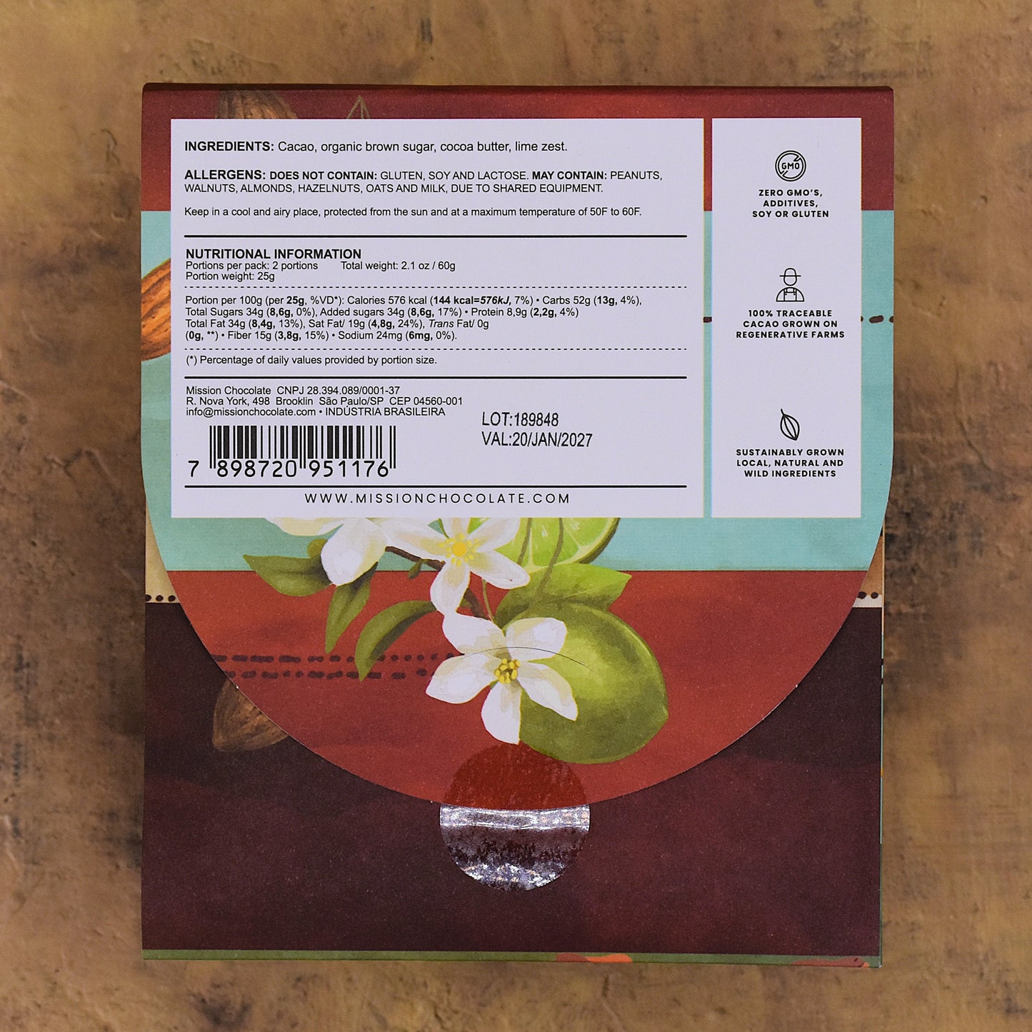 MISSION Brown Sugar and Lime 65% Dark Chocolate Bar