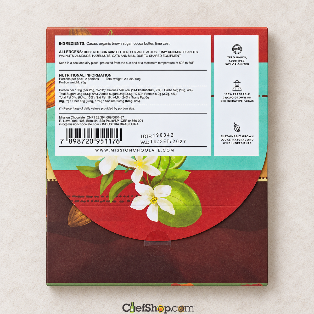 Mission Chocolate Brown Sugar and Lime 65% Dark Chocolate Bar