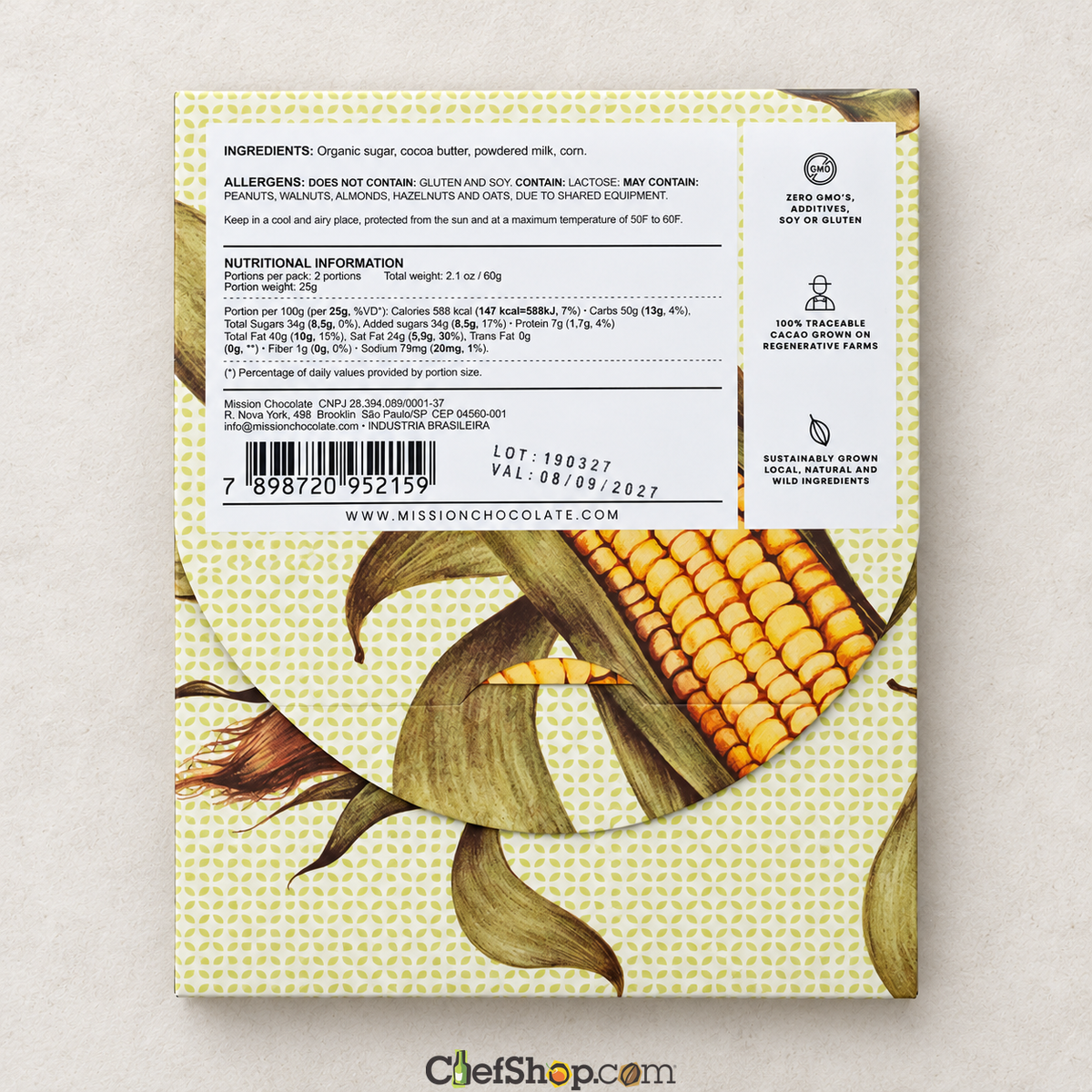 Mission Chocolate Pamonha White Bar with Sweet Corn