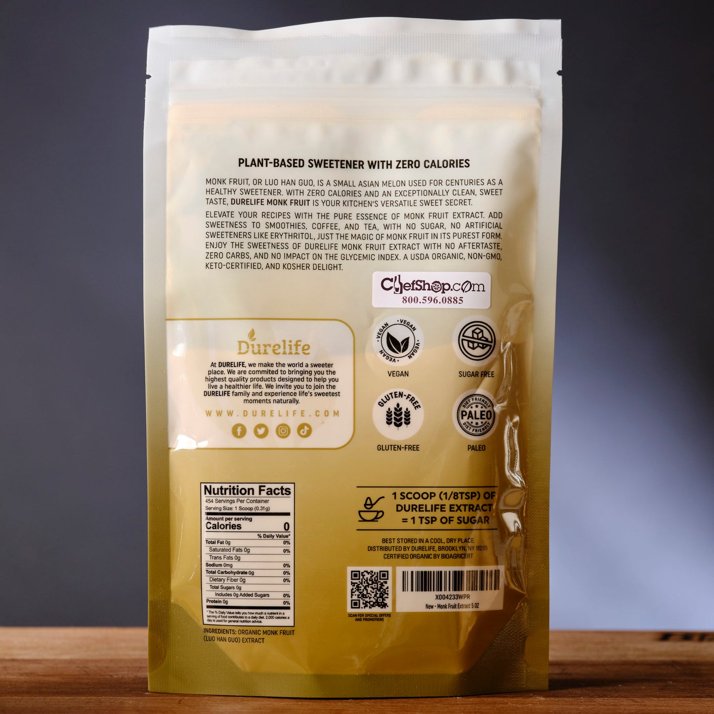 Organic Monk Fruit Extract label