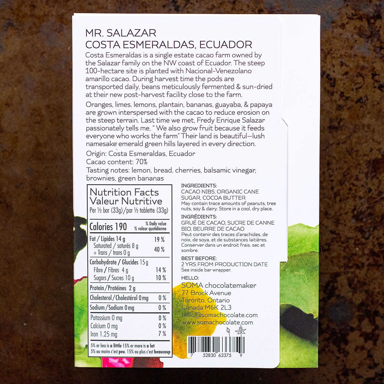 SOMA Mr Salazar Costa Esmeraldas Ecuador 70-Percent Dark Chocolate Bar