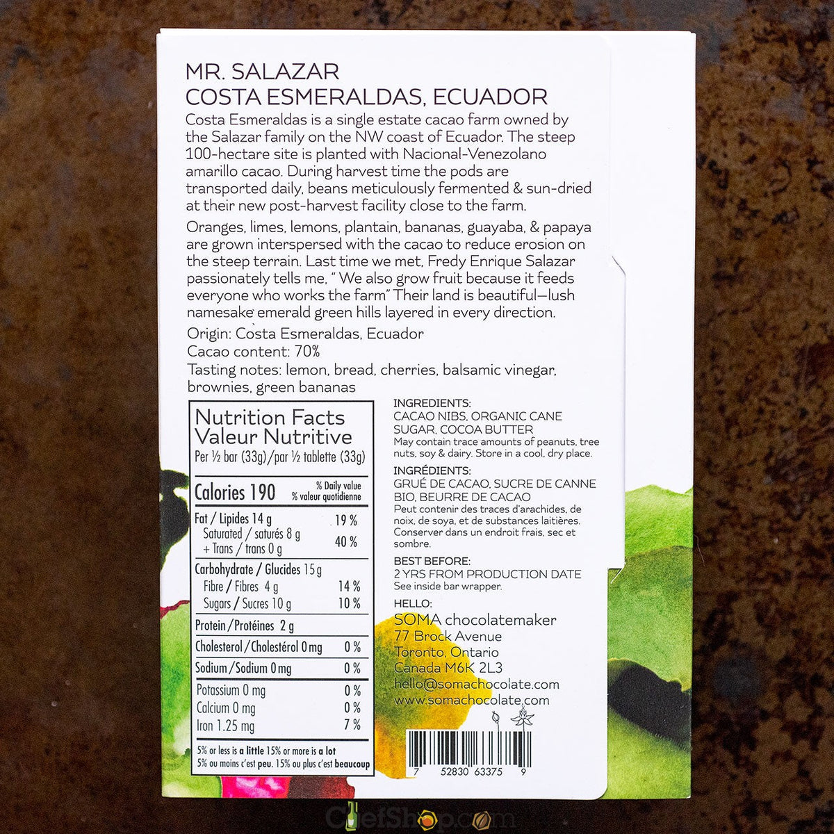 SOMA Mr Salazar Costa Esmeraldas Ecuador 70-Percent Dark Chocolate Bar