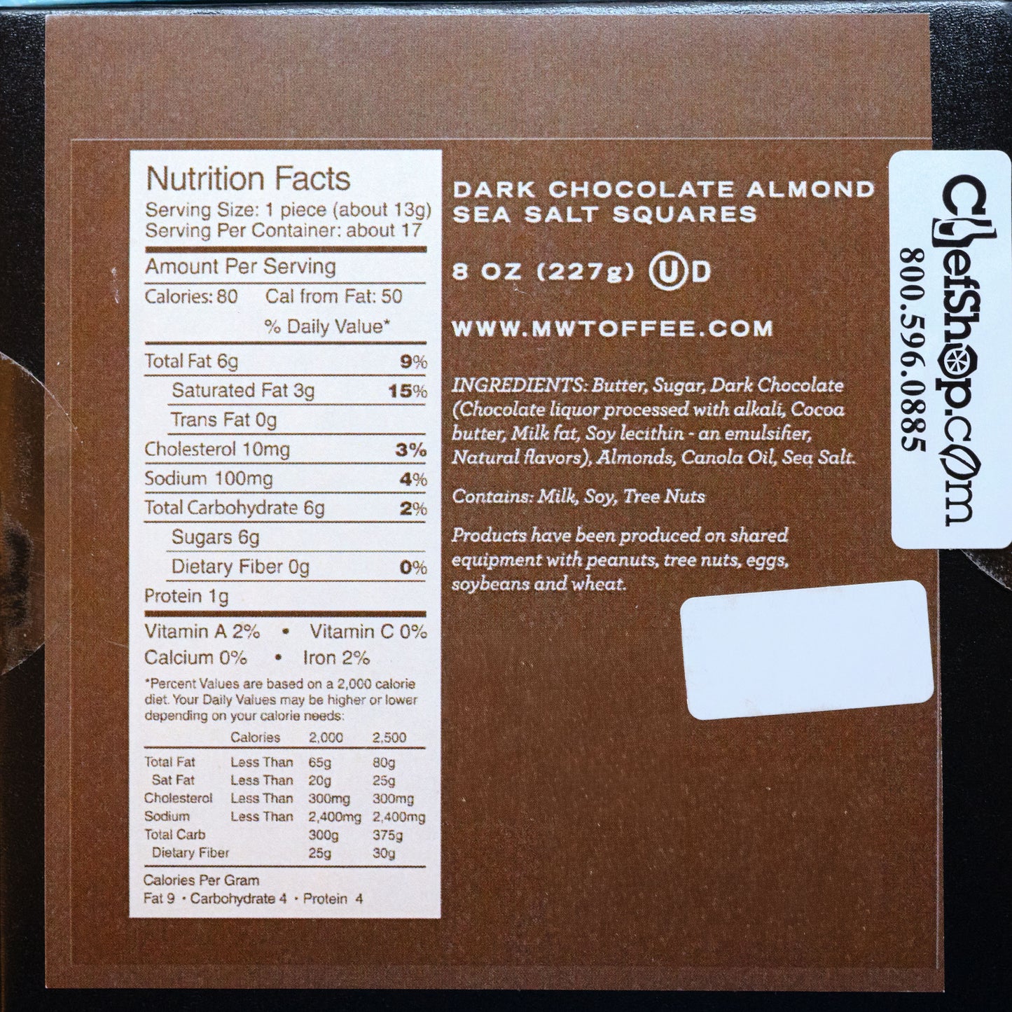 Mrs Weinstein's Dark Chocolate Almond Sea Salt ingredients Nutrition