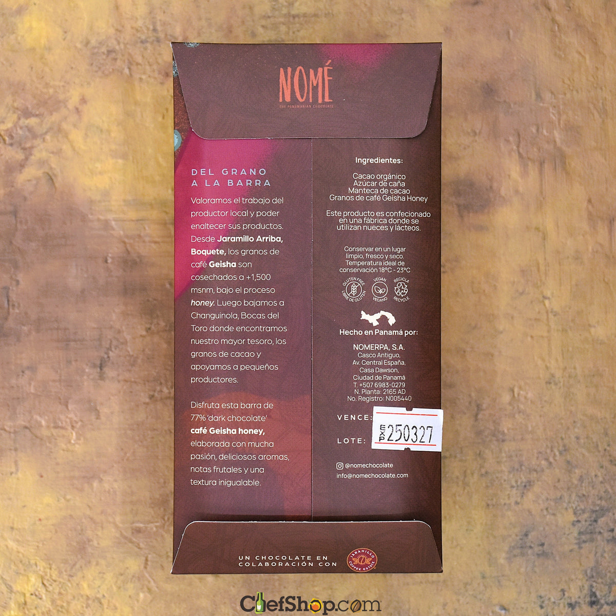 Nomé 77% Dark Chocolate Bar with Geisha Honey Coffee