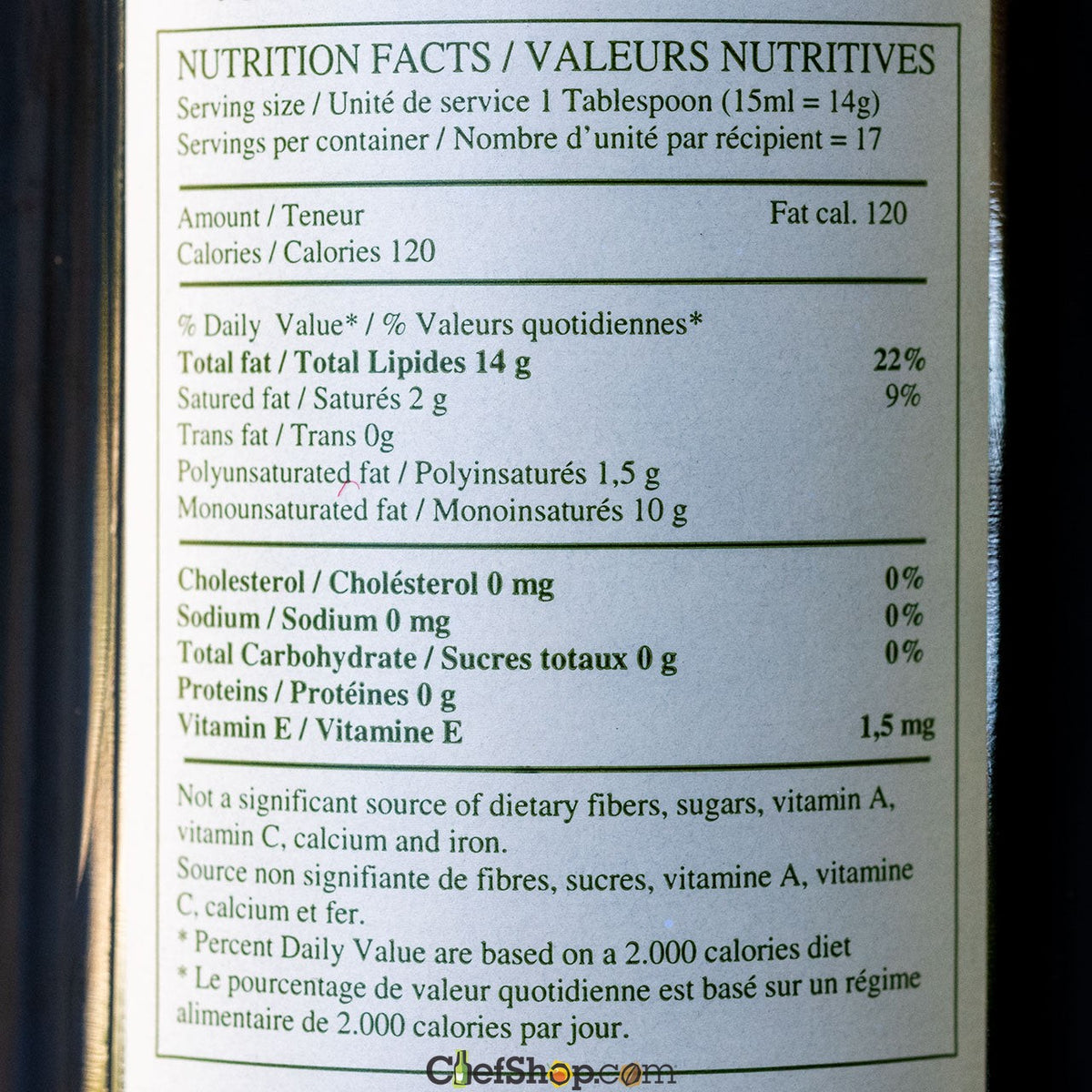 Chateau Virant A.O.P. Olive Oil nutrition