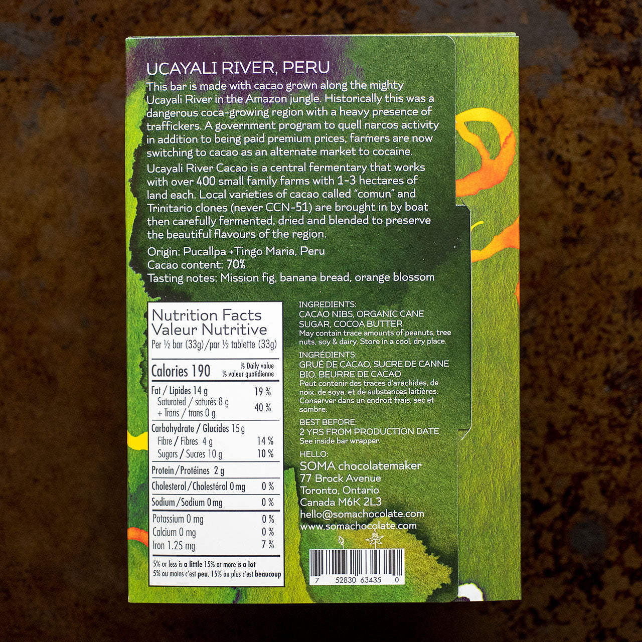 SOMA Ucayali River Peru 70-Percent Dark Chocolate Bar
