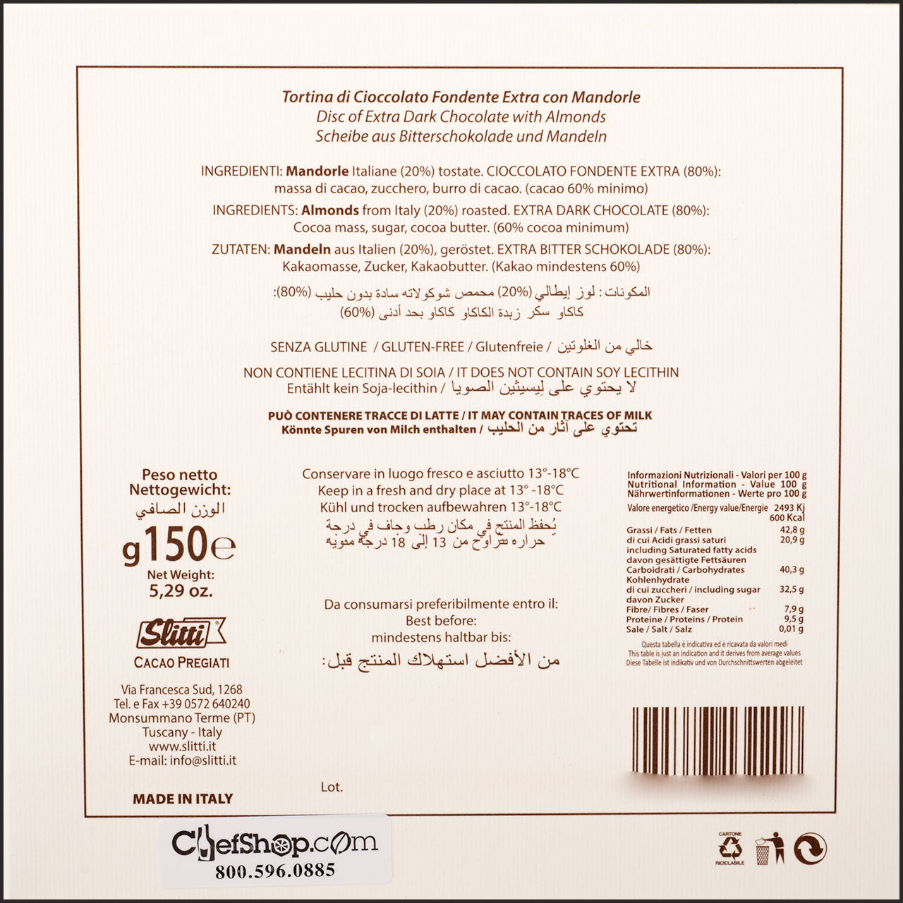Slitti Dark Chocolate Disk with Almonds