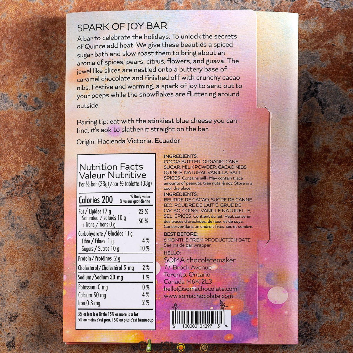 SOMA Spark of Joy Carmel Milk Chocolate with Pumpkin Seeds in Honey
