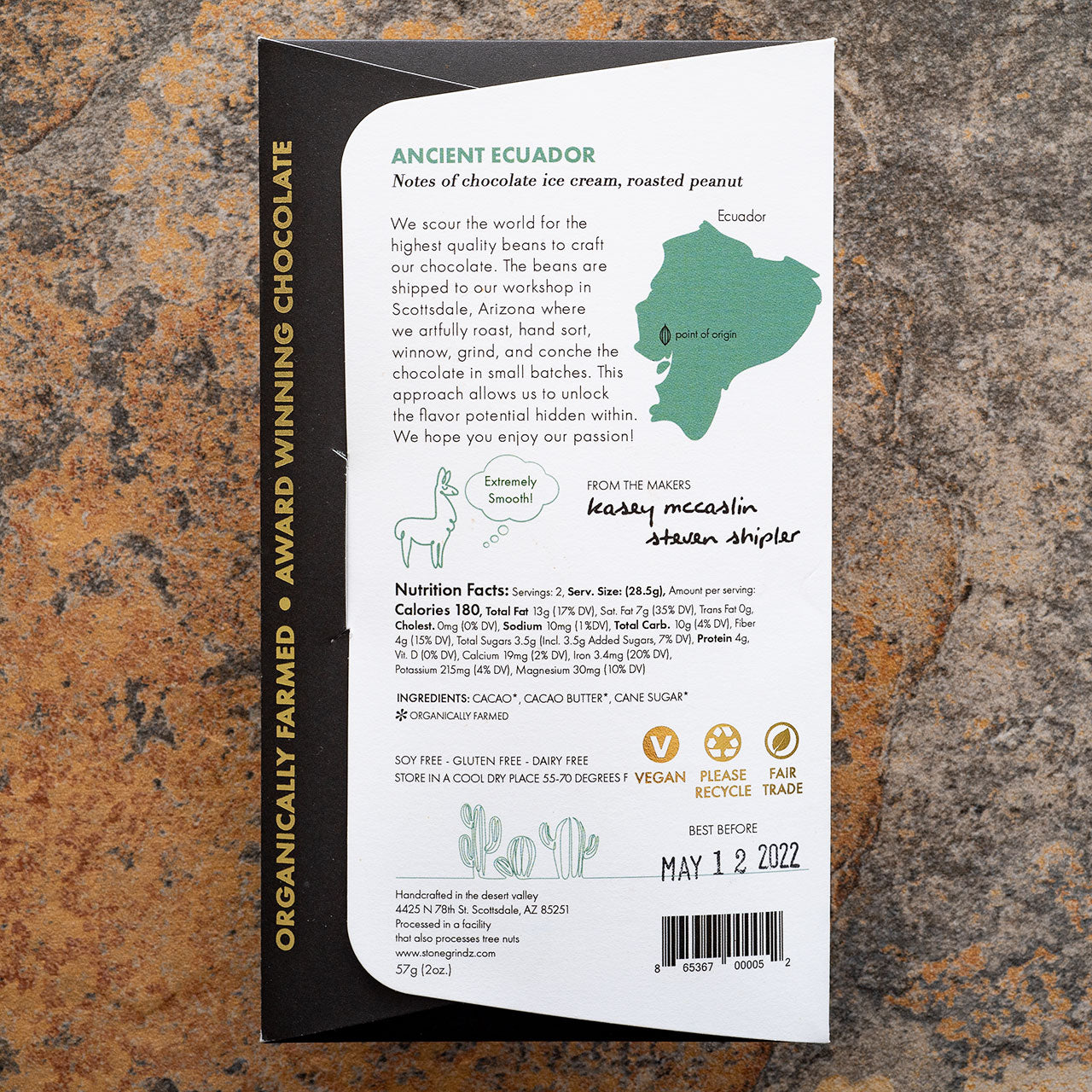 Stonegrindz Single Origin Ancient Ecuador 85-Percent Dark Chocolate Bar