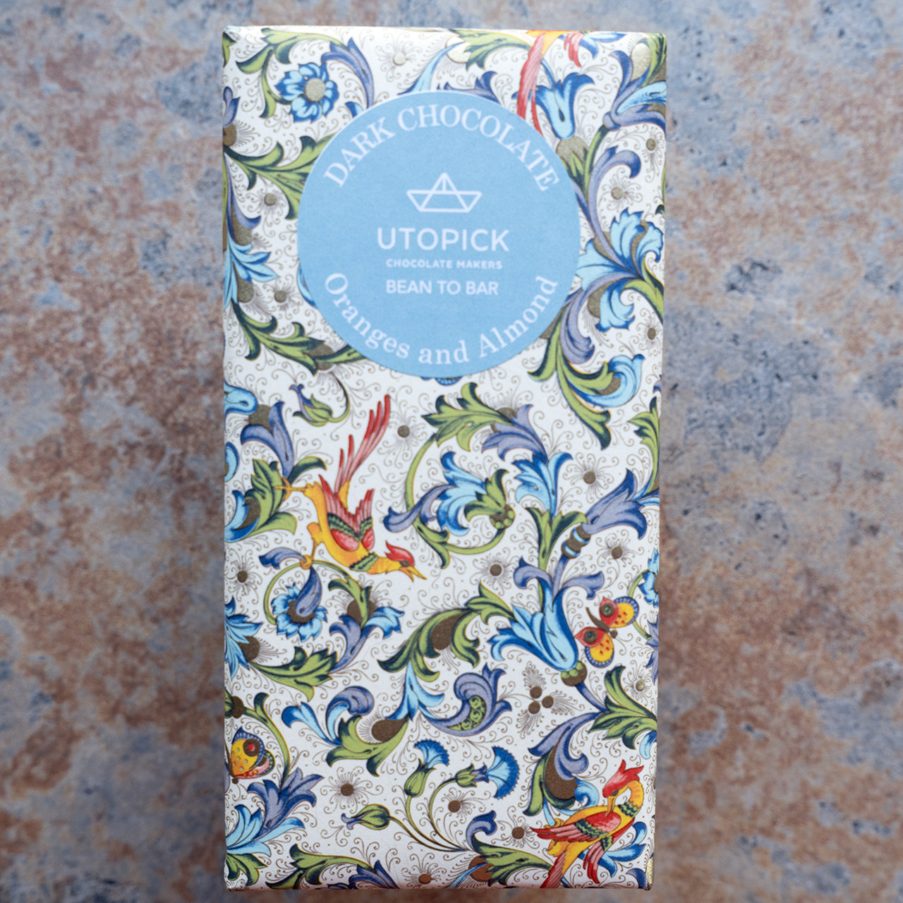 Utopick Candied Orange and Roasted Marcona Almond 70-Percent Dark Chocolate Bar