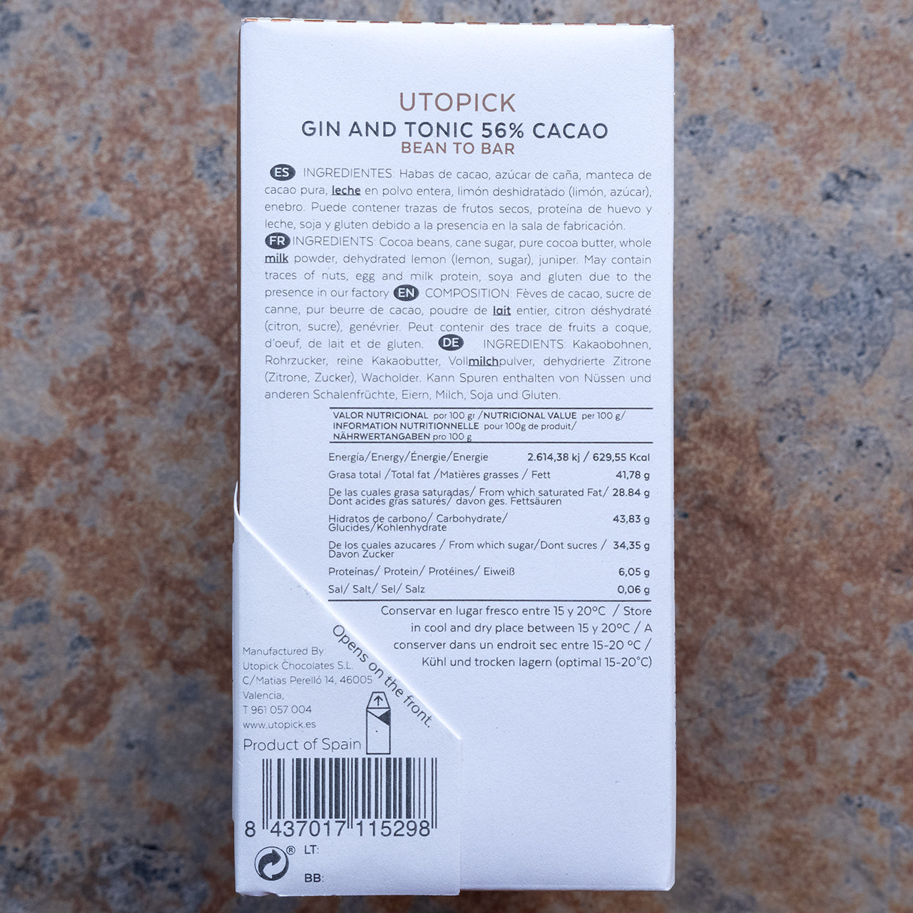 UTOPICK Gin & Tonic 56-Percent Milk Chocolate Bar