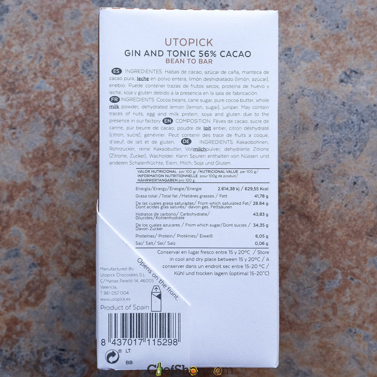 UTOPICK Gin & Tonic 56-Percent Milk Chocolate Bar
