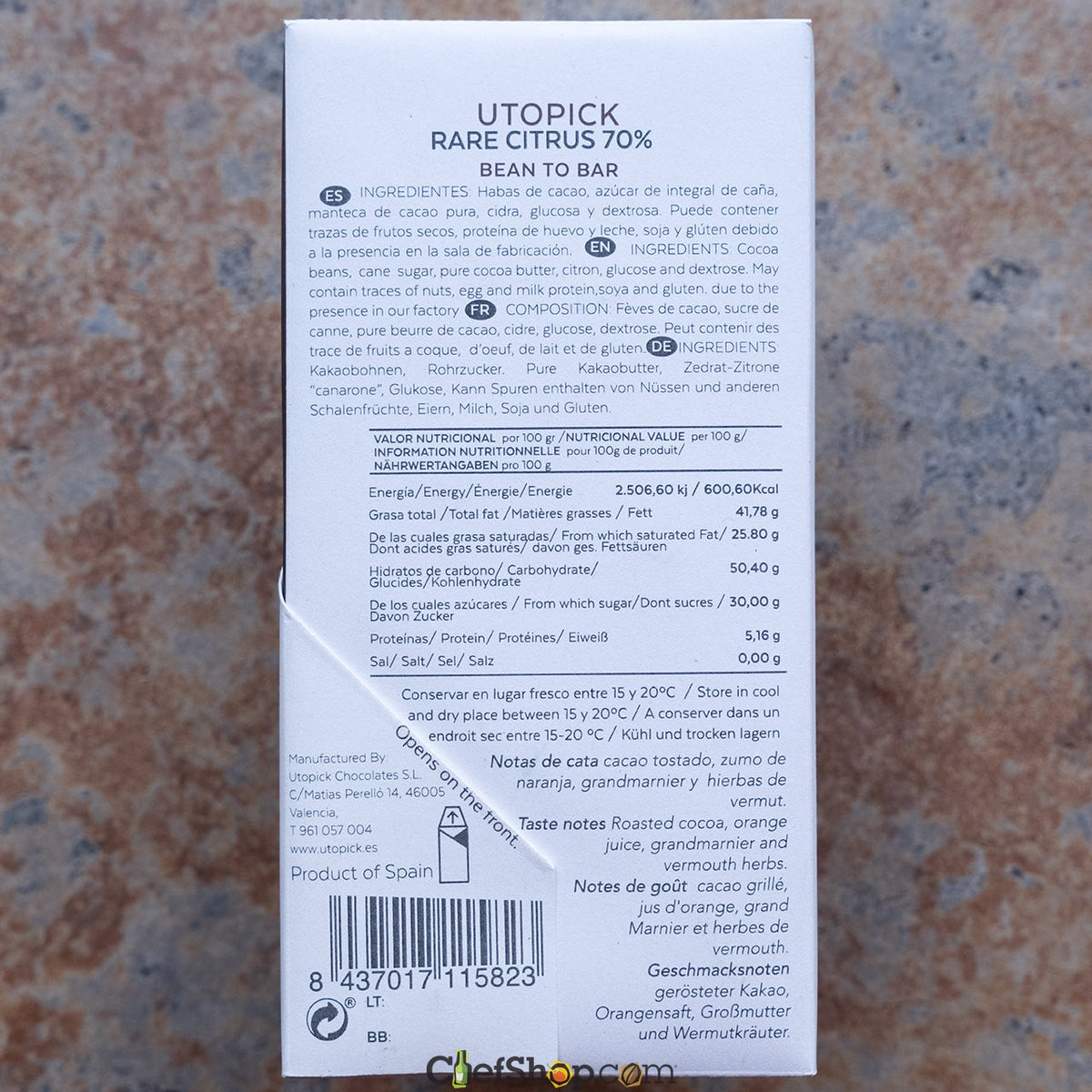 Utopick Rare Citrus Citron 70-Percent Dark Chocolate Bar