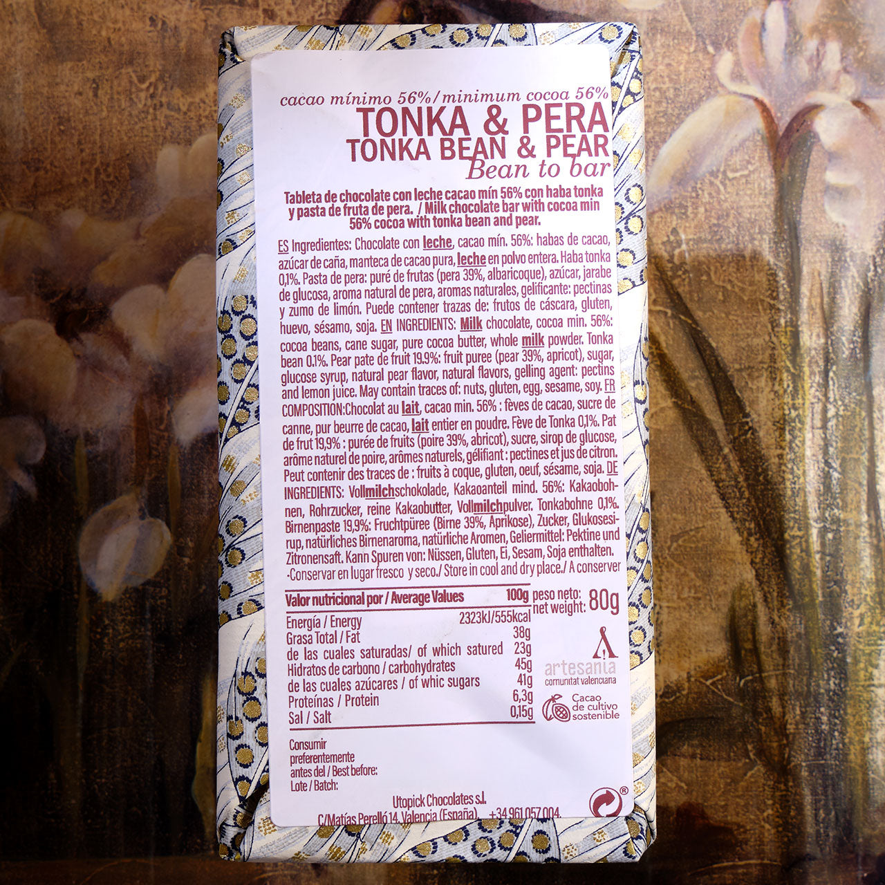 Utopick Tonka Bean and Pear 56% Milk Chocolate Bar