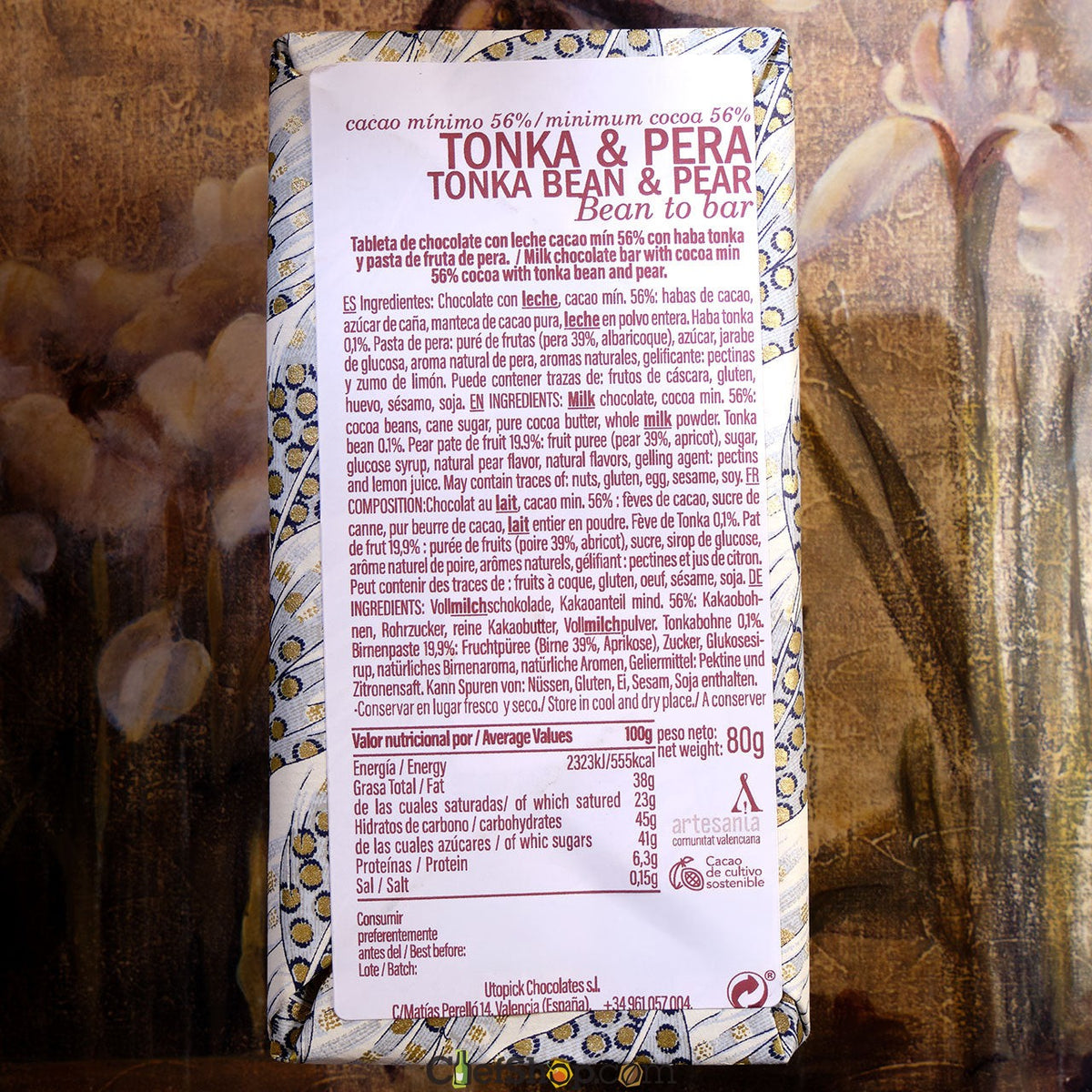Utopick Tonka Bean and Pear 56% Milk Chocolate Bar