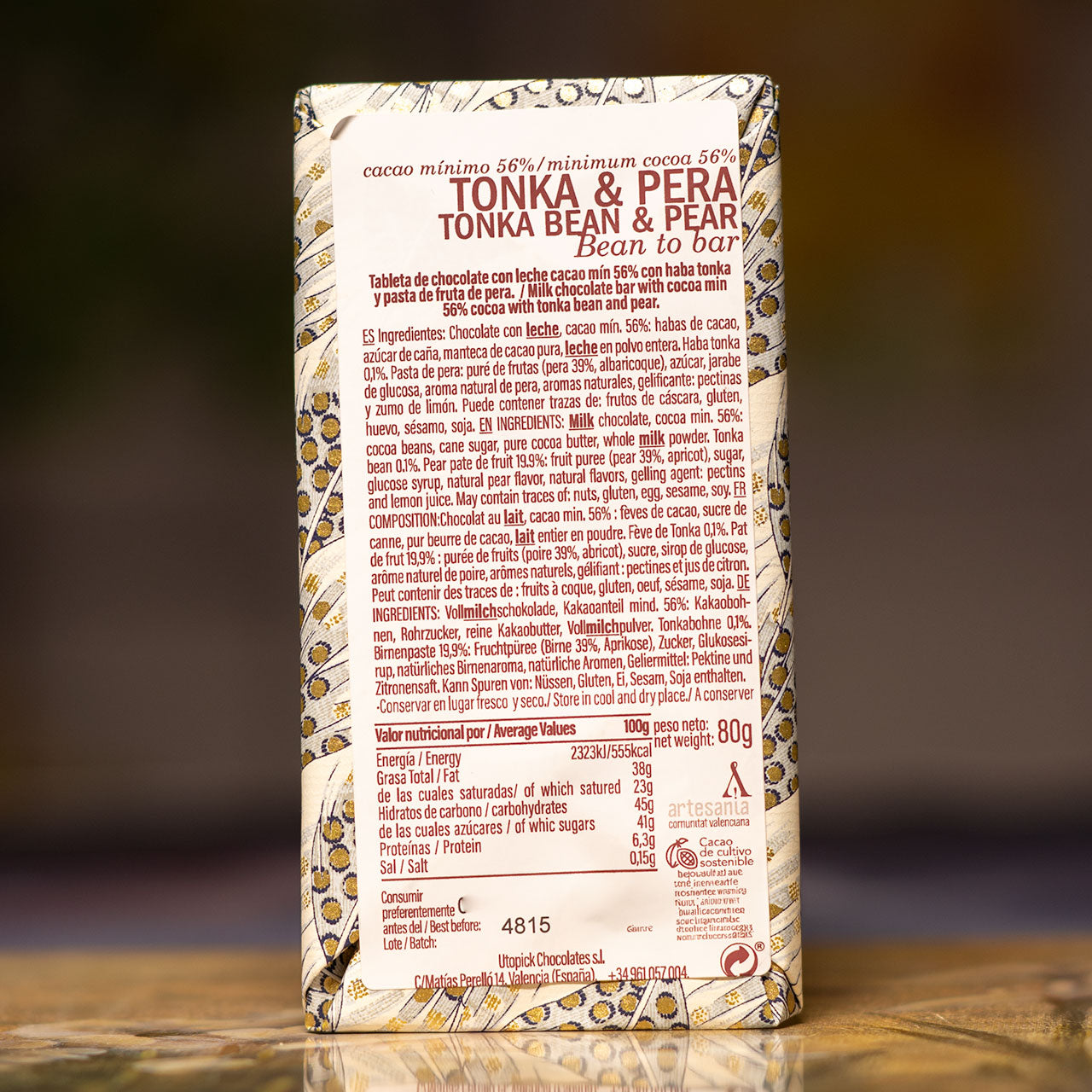 Utopick Tonka Bean and Pear 56% Milk Chocolate Bar