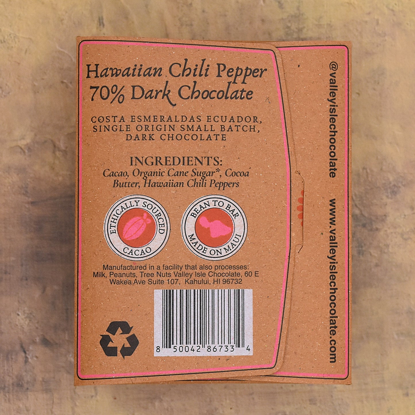 Valley Isle 70% Dark Chocolate Bar with Hawaiian Chili Pepper