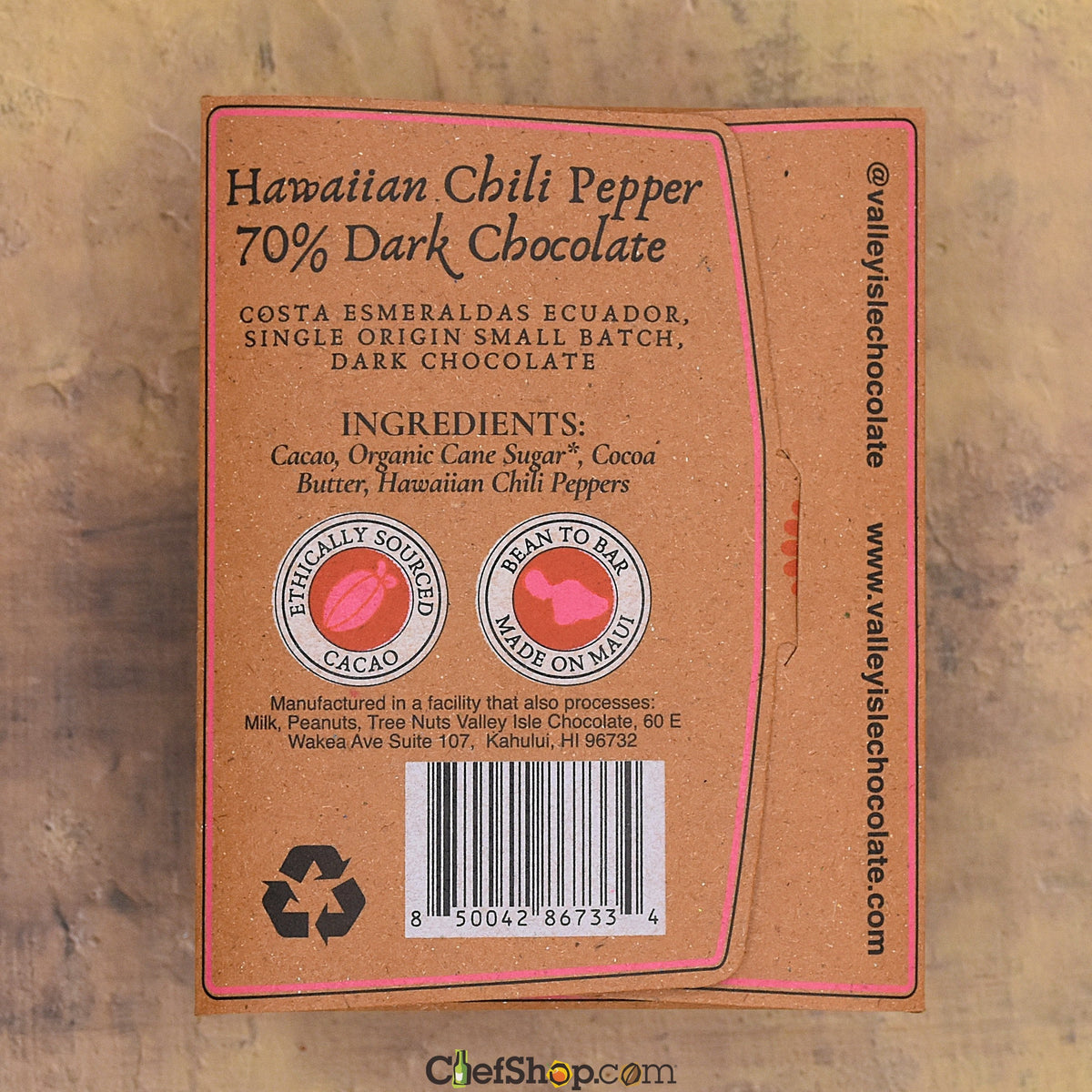 Valley Isle 70% Dark Chocolate Bar with Hawaiian Chili Pepper