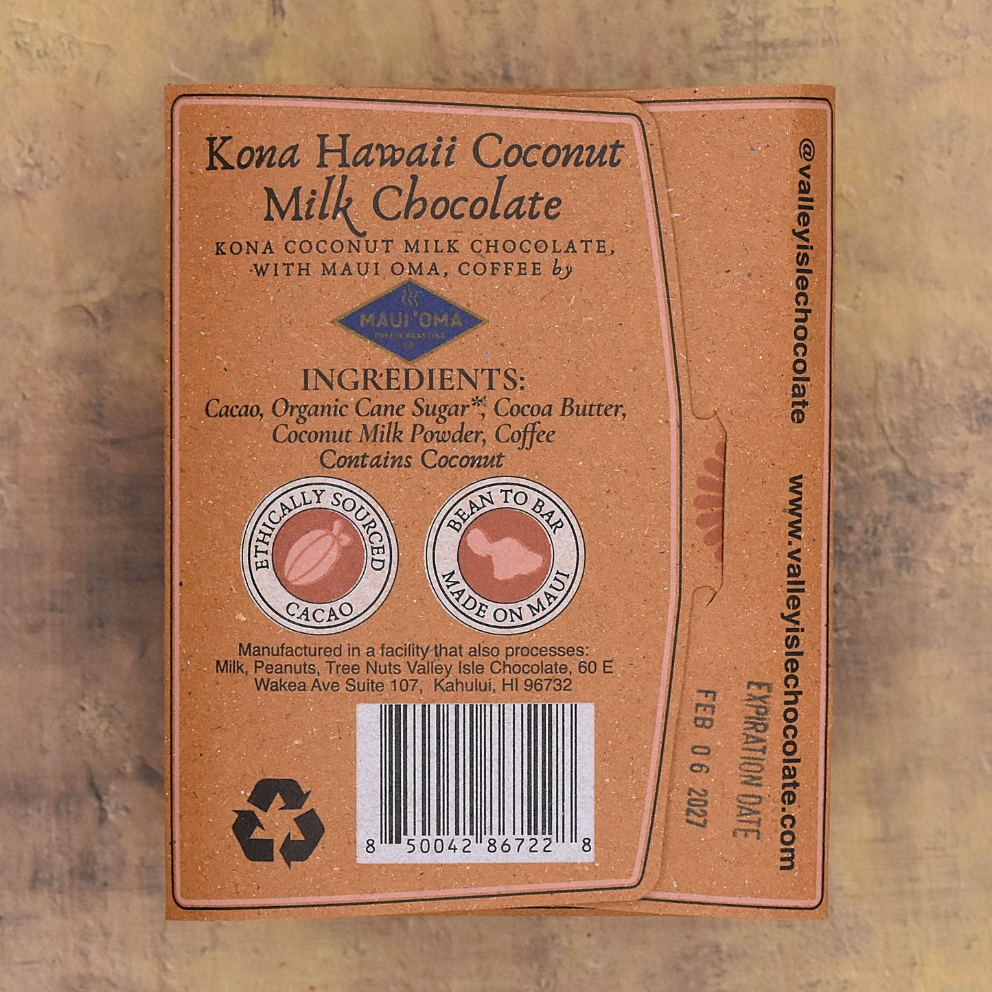 Valley Isle Kona Coconut Mocha Chocolate Bar with Maui Oma Coffee