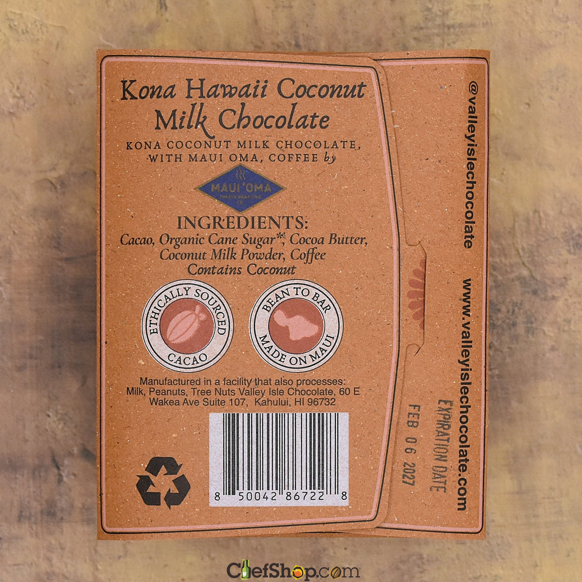 Valley Isle Kona Coconut Mocha Chocolate Bar with Maui Oma Coffee