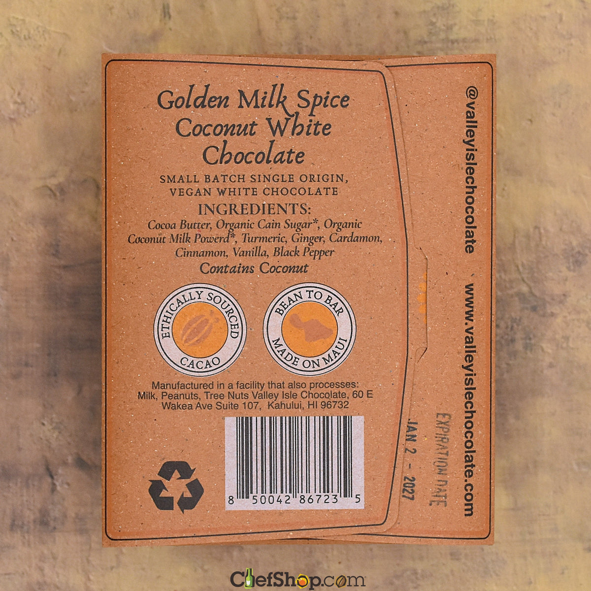 Valley Isle Golden Coconut Milk White Chocolate Bar with Spices