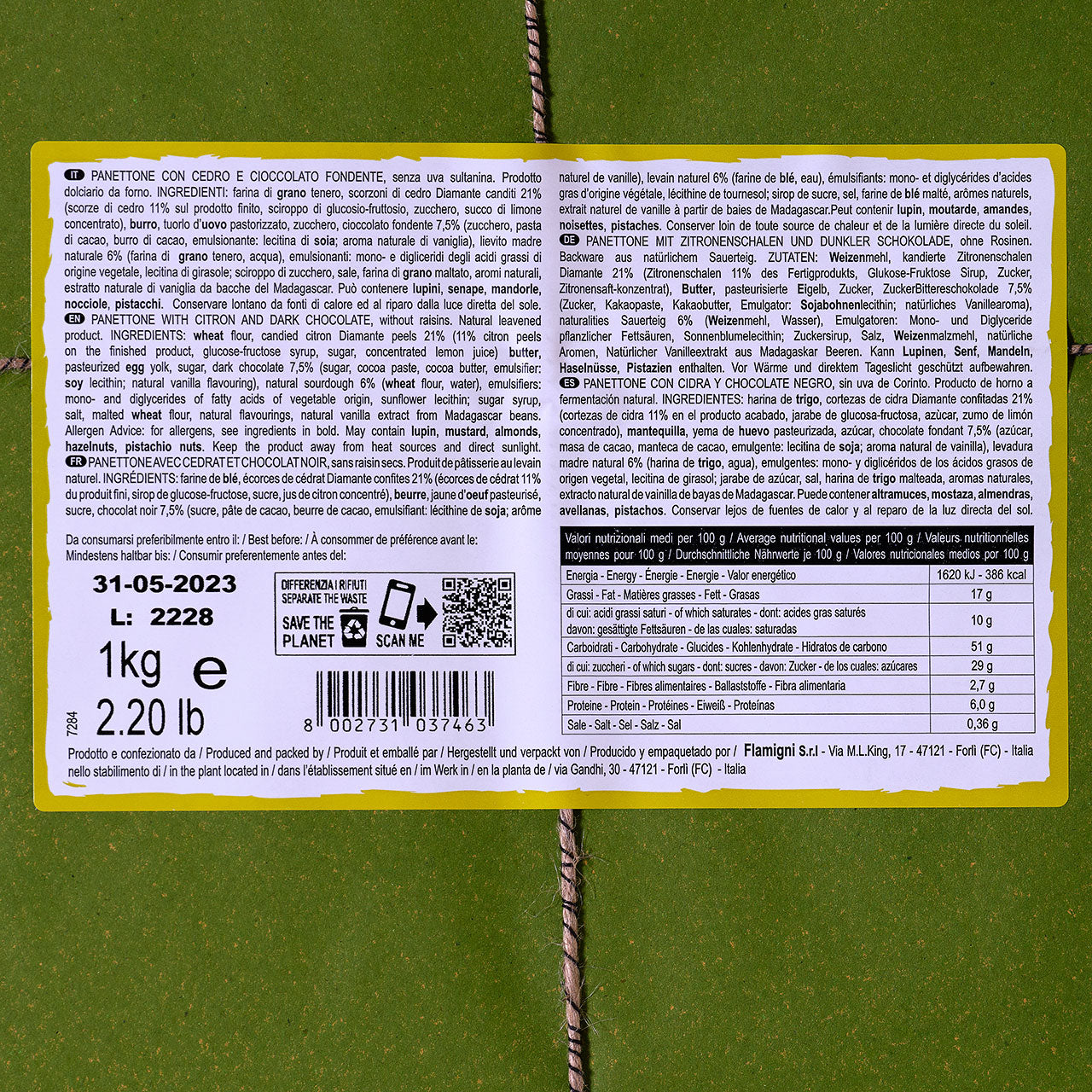 Flamigni Citron and Chocolate Panettone - 1kg