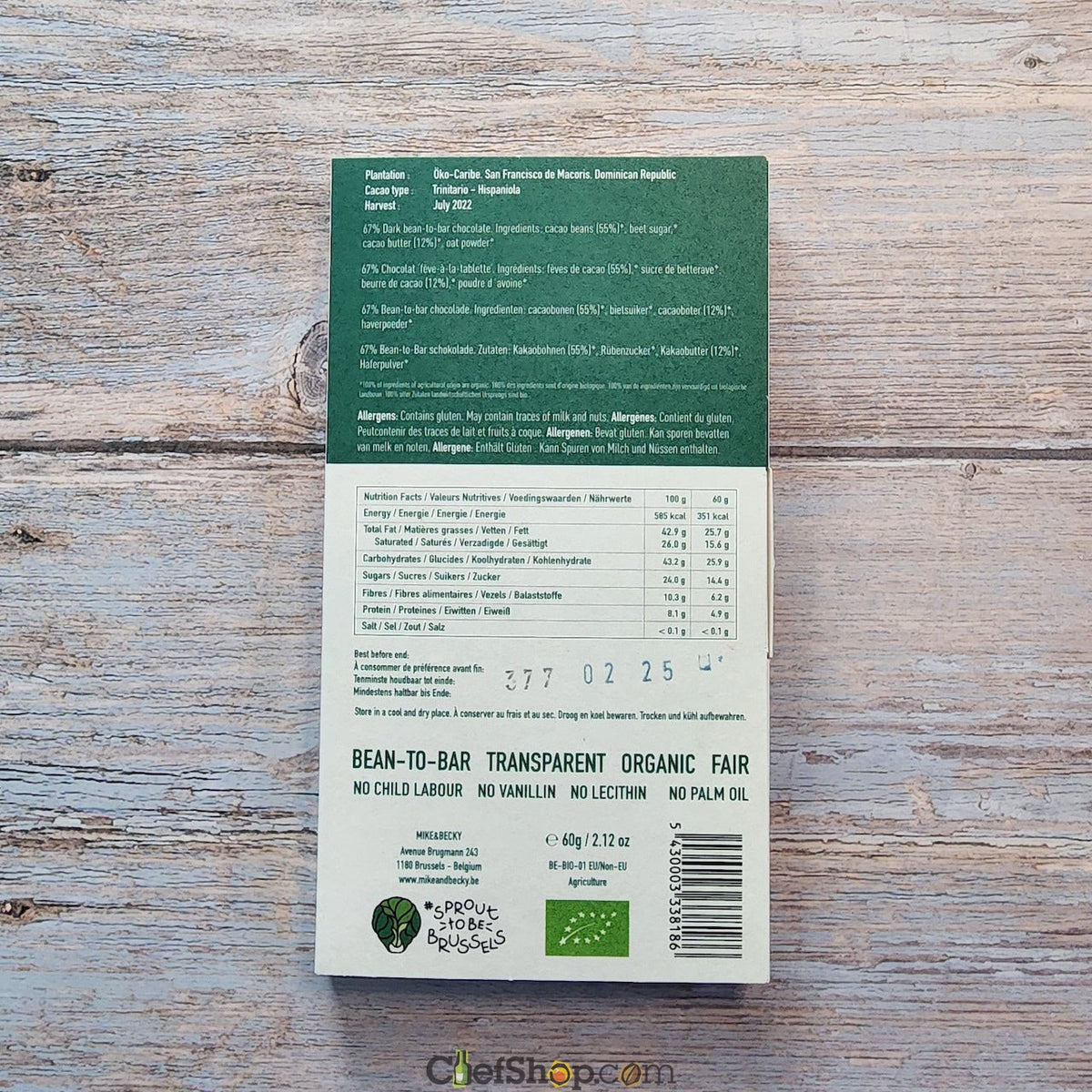 MIKE & BECKY Organic 67-Percent Creamy Oats Dark Chocolate Bar