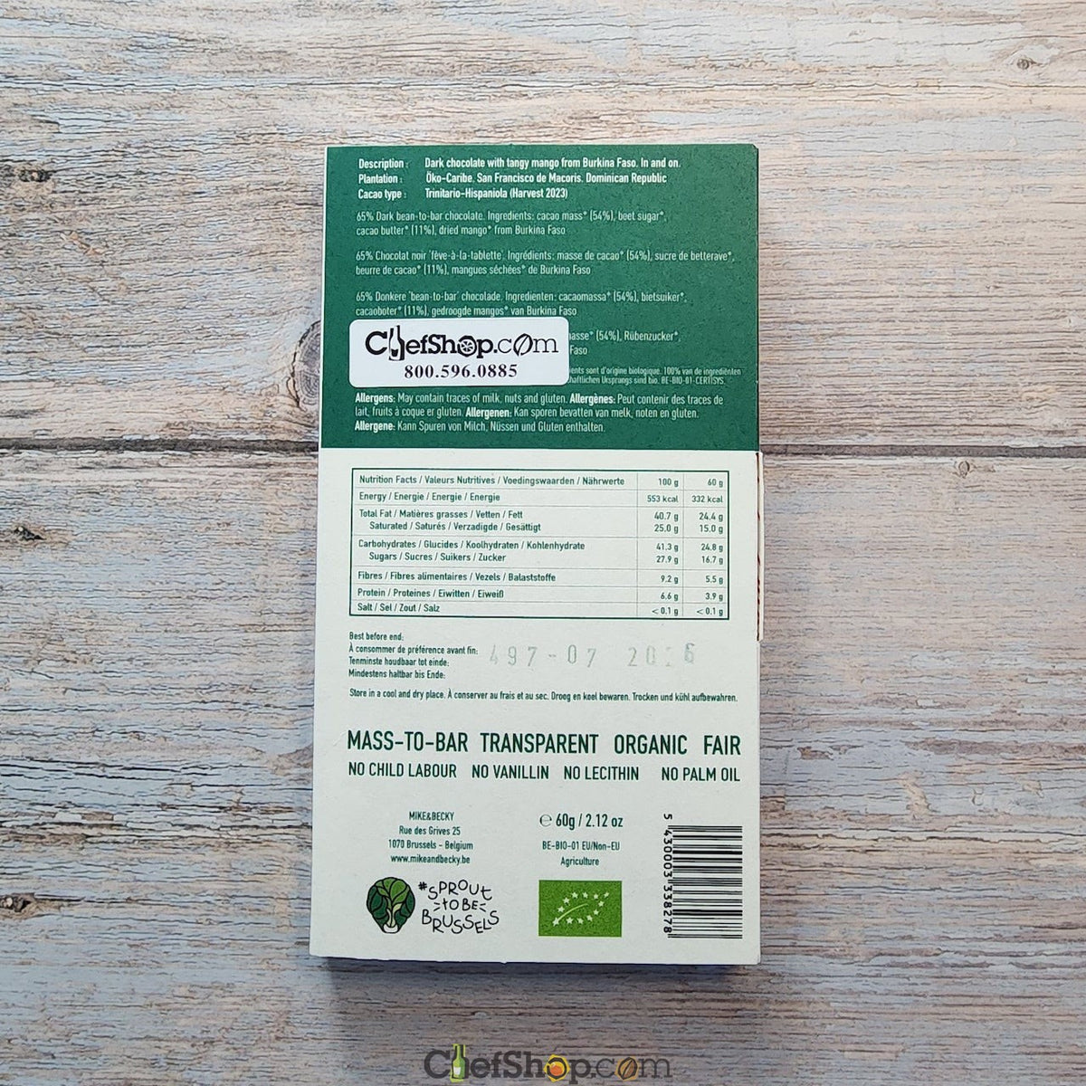 MIKE & BECKY Organic 65-Percent Juicy Mango Puree Dark Chocolate Bar