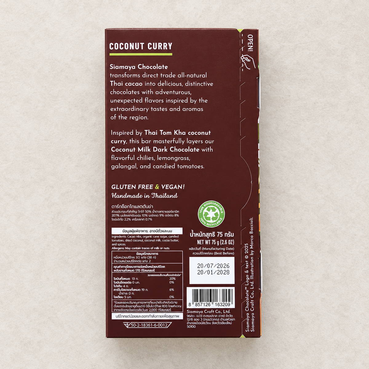 Siamaya Thai Coconut Curry 65% Dark Chocolate Bar