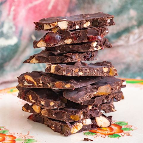 Chocolate Bark with Almonds, Candied Fruit and Sea Salt Recipe