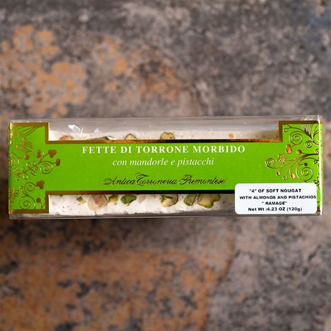 Fette di Torrone Morbido con mandorle e pistacchi Soft Pistachio and Almond Torrone
