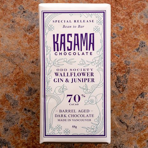 Kasama Chocolate Wallflower Gin and Juniper 70-Percent Barrel Aged Dark Bar