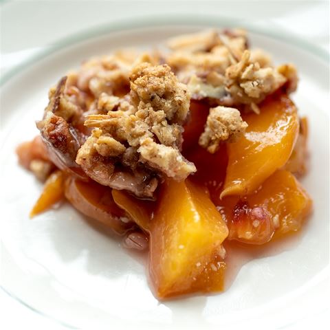 Peach, Pecan, and Chocolate Crumble Recipe