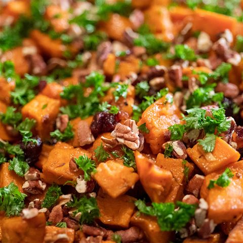 Roasted Yams with Harissa and Dried Cranberries Recipe