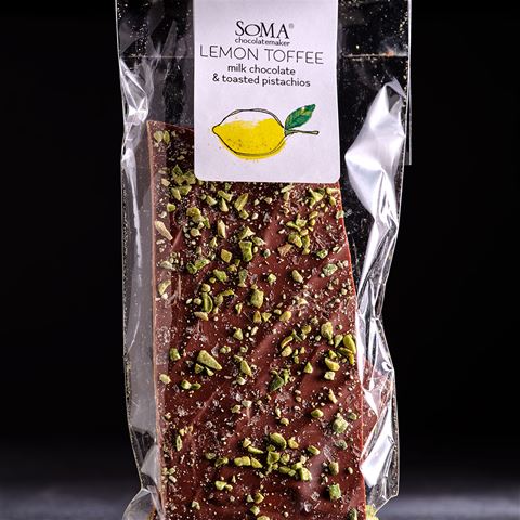 SOMA Lemon Toffee with Milk Chocolate and Roasted Pistachio 