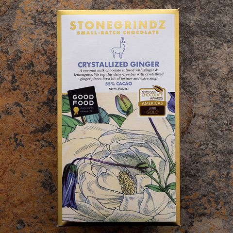 Stonegrindz Crystallized Ginger 55-Percent Coconut Milk Chocolate Bar