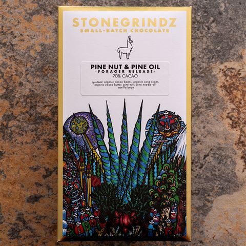 Stonegrindz Pine Nut and Pine Oil 70-Percent Dark Microbatch Chocolate Bar