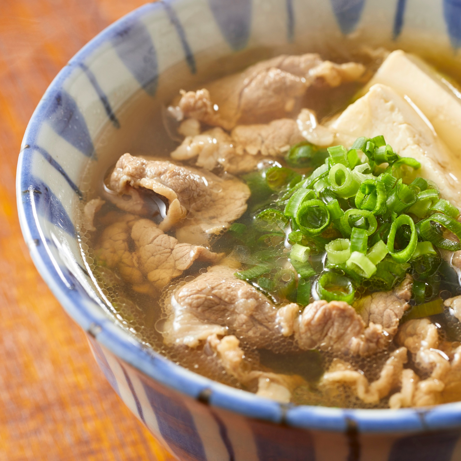 Dashi Broth with Beef, Tofu, and Green Onions