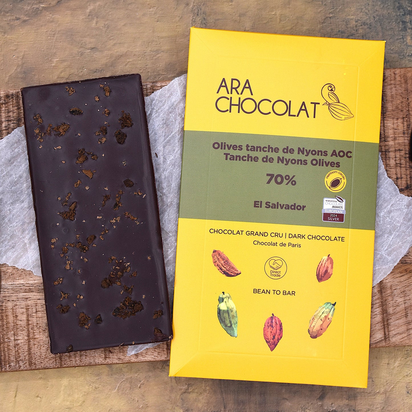 Ara Chocolat 70% Dark Chocolate Bar with Nyons AOC Olives