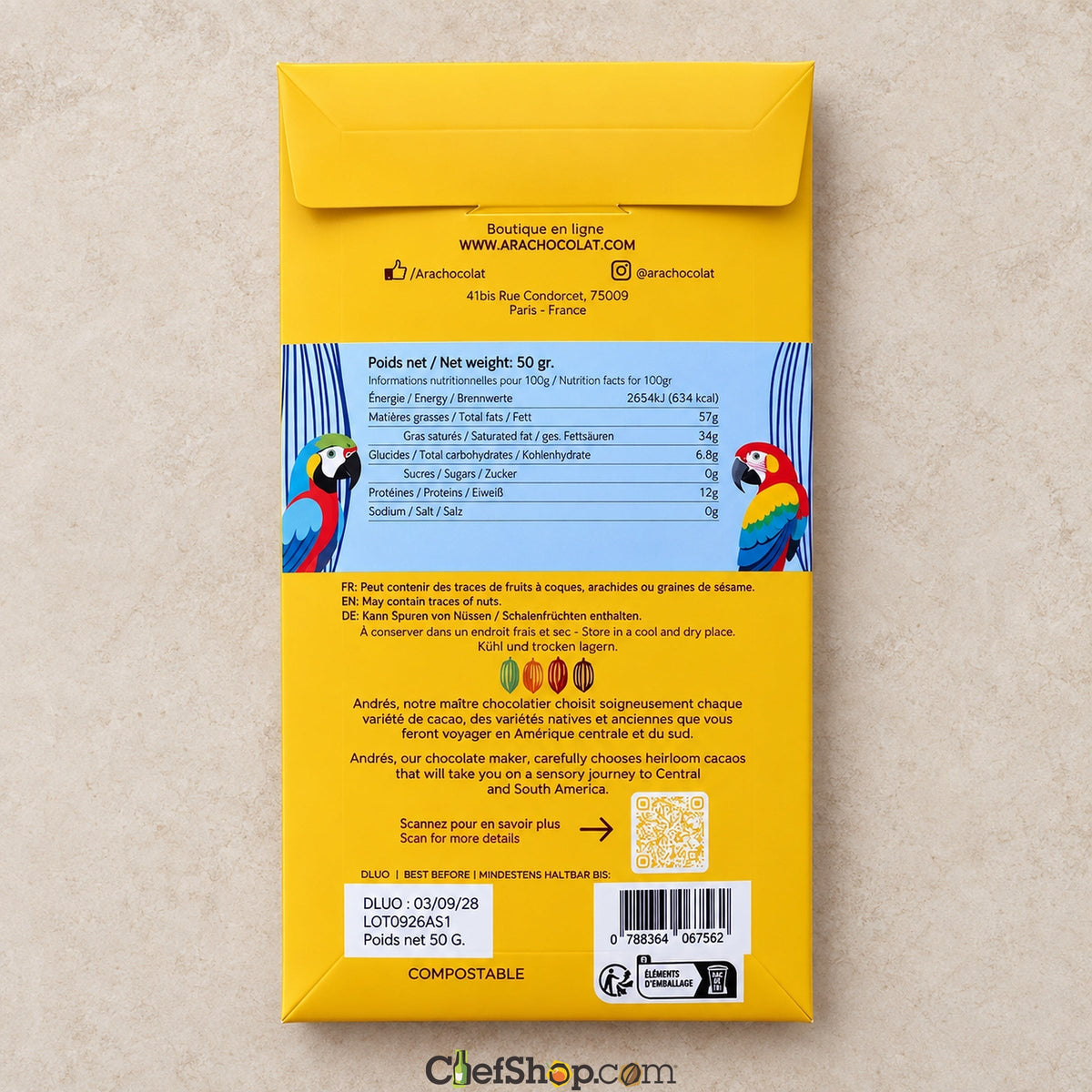 Ara Chocolat 100% Santa Cruz Dark Chocolate Bar