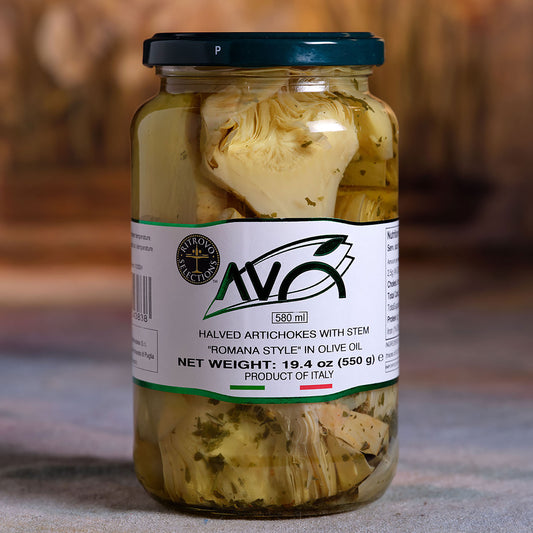 Artichokes with Stem Romana Style in Olive Oil