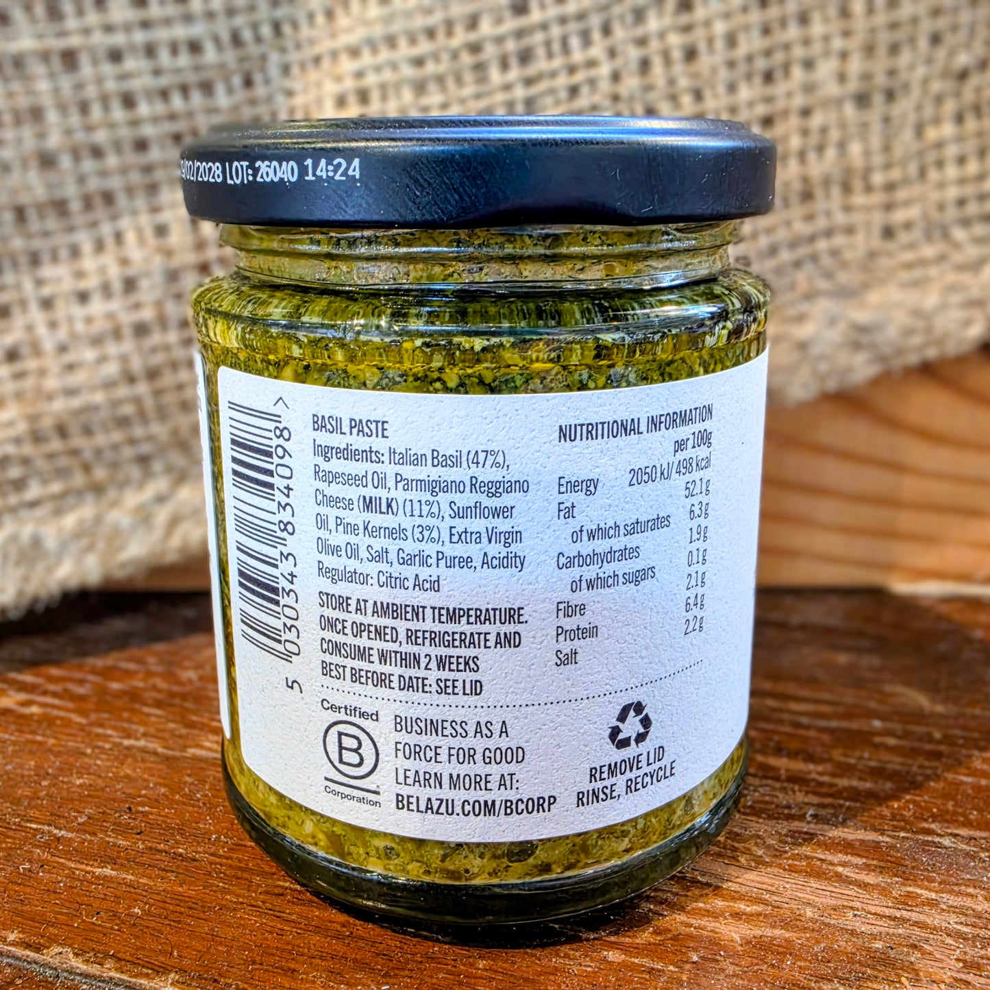 Belazu Genovese Basil Pesto Ingredients 