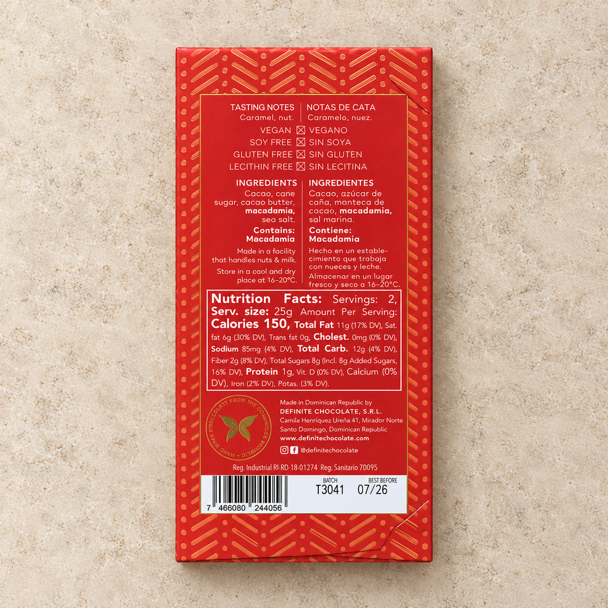 Definite Chocolate Salted Macadamia 57% Dark Chocolate Bar